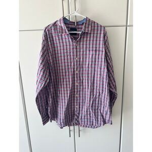 Tommy Bahama Mens XL Long Sleeve Plaid Button Down Shirt Pink Blue Cotton